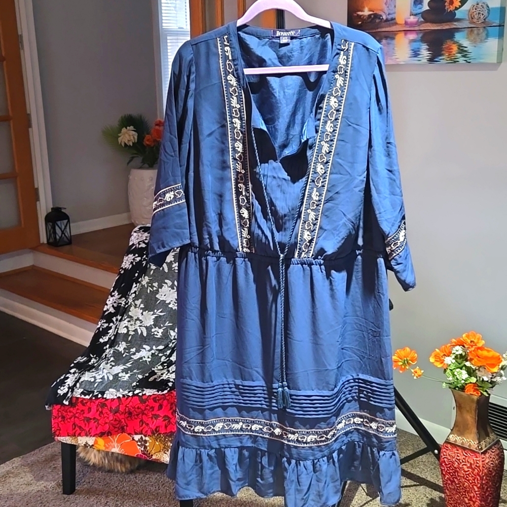 Roaman's Peasant Dress  With Ruffle Hem 💙 SIZE 18W